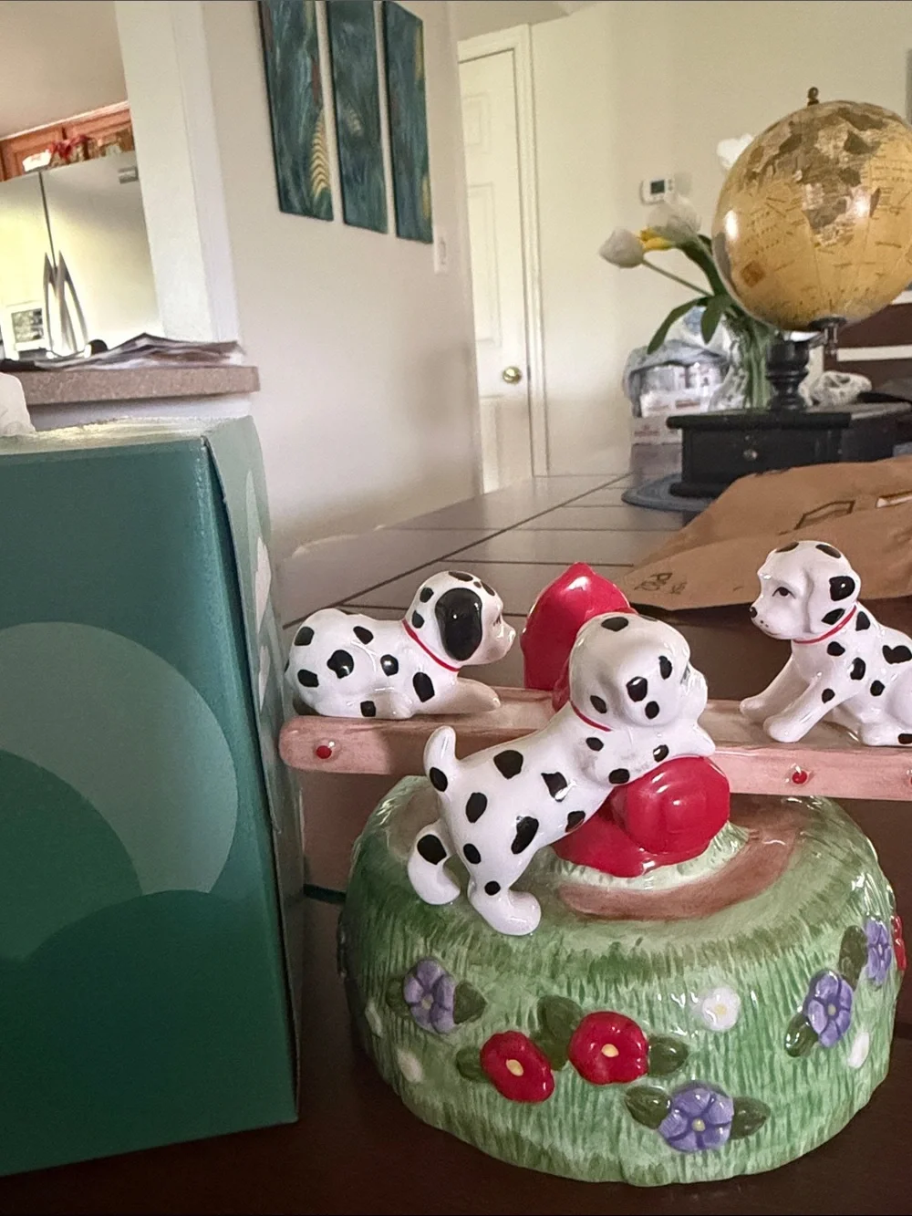 Hand-Painted Dalmatian Carousel Music Box - White and Red Home Accent